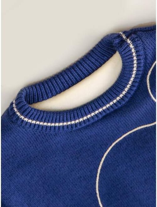 Shein Toddler Boys Drop Shoulder Graphic Pattern Contrast Liner Sweater