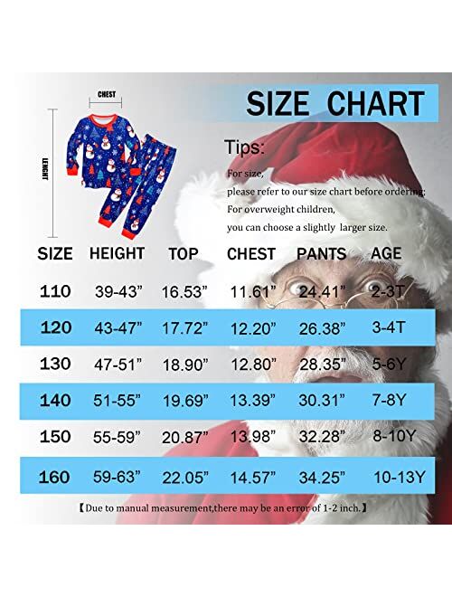 PIVERO Todller Christmas Matching Set Girls Boys Long Sleeve Cartoon Printed Casual Outfit Kids Christmas Gifts 2-13 Years