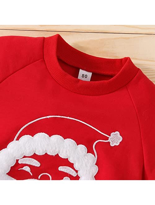 Generic Toddler Girls Boys Christmas Winter Long Sleeve Santa Prints Shirt Tops Pants 2PCS Boys Clothes Size (Red, 6-12 Months)