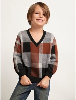 Toddler Boys Plaid Pattern Drop Shoulder Sweater