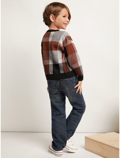 SHEIN Toddler Boys Plaid Pattern Drop Shoulder Sweater