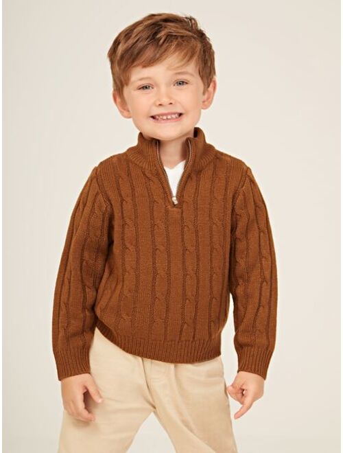 SHEIN Toddler Boys Quarter Zip Cable Knit Sweater