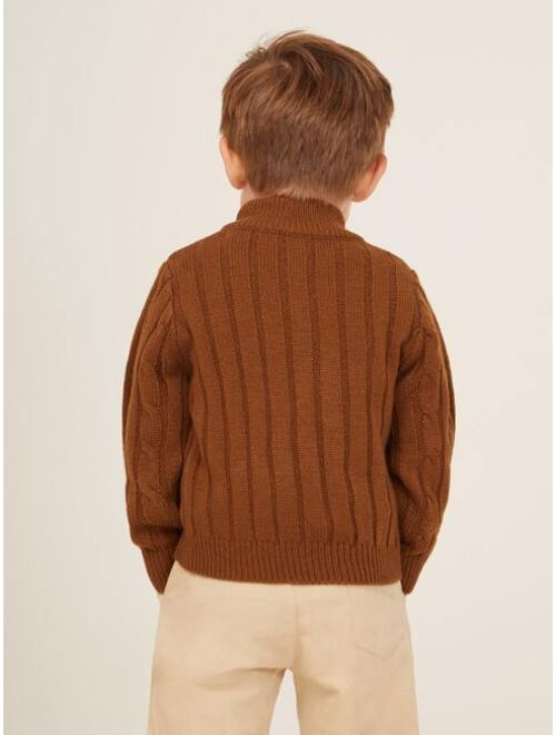 SHEIN Toddler Boys Quarter Zip Cable Knit Sweater