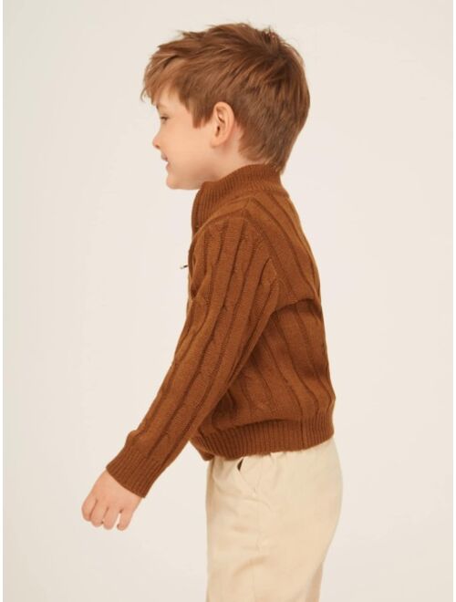 SHEIN Toddler Boys Quarter Zip Cable Knit Sweater