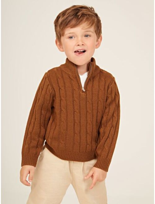 SHEIN Toddler Boys Quarter Zip Cable Knit Sweater