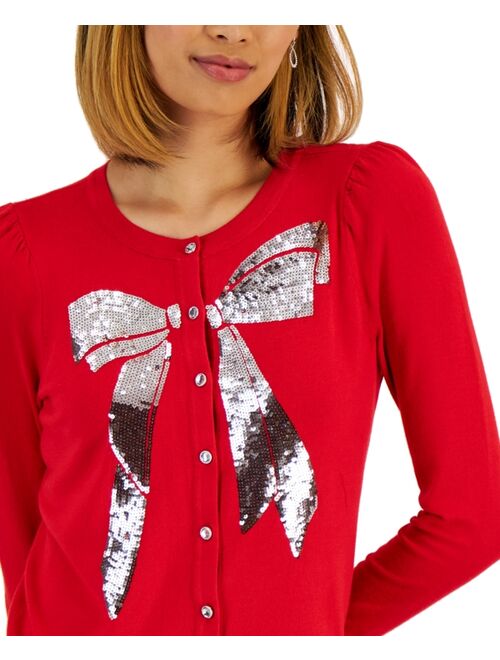 CHARTER CLUB Sequined-Bow Button Cardigan, Created for Macy's