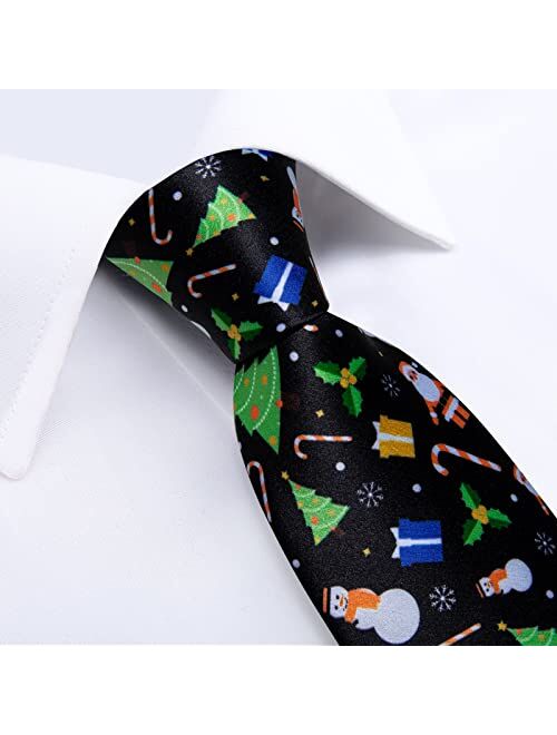 DiBanGu Christmas Ties for Men Holiday Theme Mens Tie and Pocket Square Cufflinks Set Silk Necktie