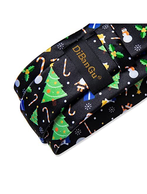DiBanGu Christmas Ties for Men Holiday Theme Mens Tie and Pocket Square Cufflinks Set Silk Necktie
