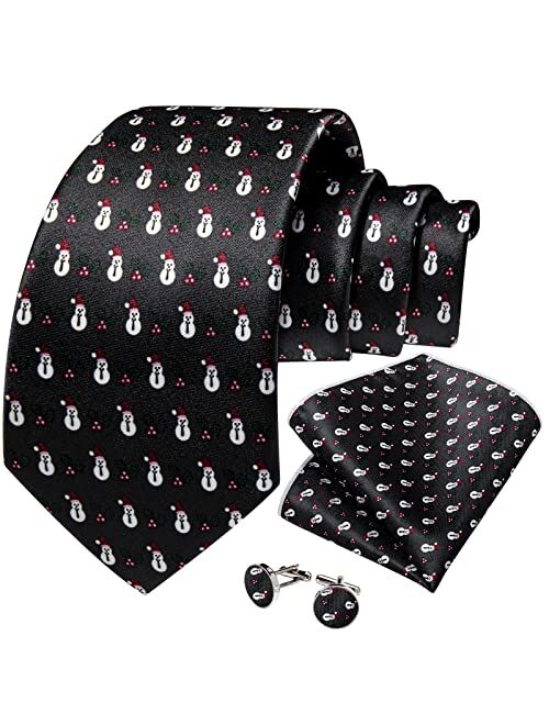 DiBanGu Christmas Ties for Men Red Green Mens Holiday Tie and Pocket Square Set Santa Printed Xmas Party Necktie