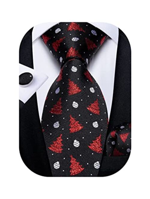 DiBanGu Classic Men's Christmas Tie Silk Woven Jacquard Necktie Set with Pocket Square Cufflinks for Party Prom
