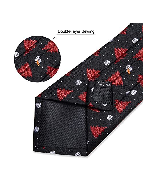 DiBanGu Classic Men's Christmas Tie Silk Woven Jacquard Necktie Set with Pocket Square Cufflinks for Party Prom