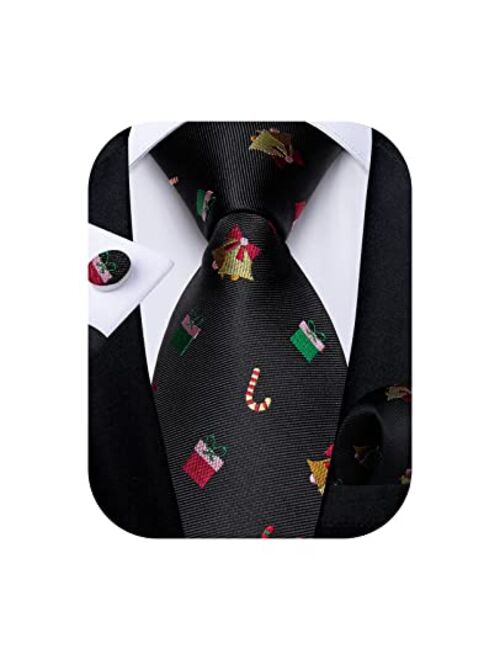 DiBanGu Mens Christmas Tie Set Silk Holiday Ties and Pocket Square Cufflinks Set with Gift Box Party Xmas Necktie Novelty