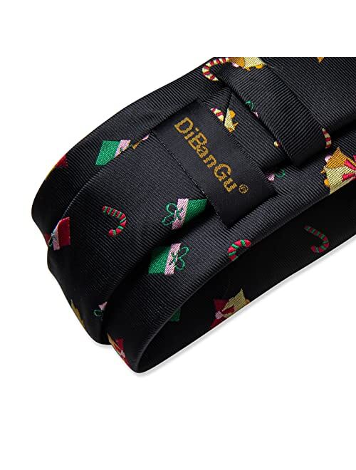 DiBanGu Mens Christmas Tie Set Silk Holiday Ties and Pocket Square Cufflinks Set with Gift Box Party Xmas Necktie Novelty