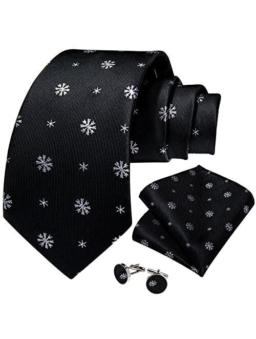 DiBanGu Christmas Ties for Men Holiday Silk Festival Tie and Pocket Square Cufflinks Set with Gift Box Party Xmas Necktie