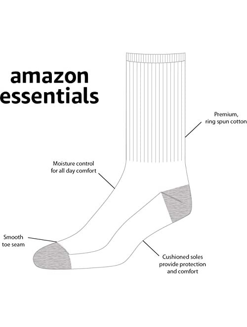 Amazon Essentials Men's Cotton Half Cushioned Crew Socks, Pack of 10