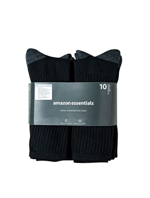 Amazon Essentials Men's Cotton Half Cushioned Crew Socks, Pack of 10