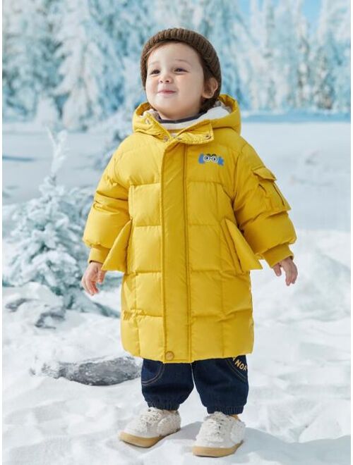 Shein Toddler Boys Cartoon Embroidery Hooded Down Coat
