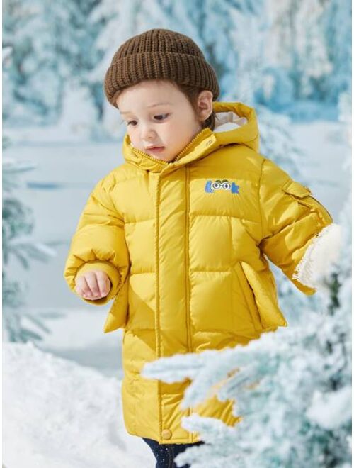 Shein Toddler Boys Cartoon Embroidery Hooded Down Coat