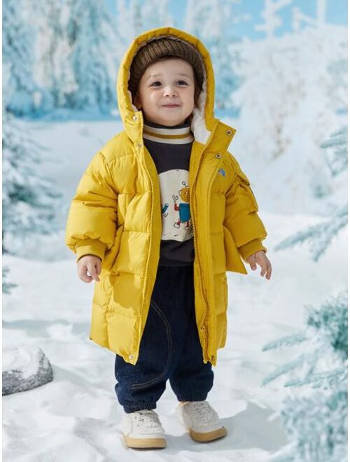 Shein Toddler Boys Cartoon Embroidery Hooded Down Coat