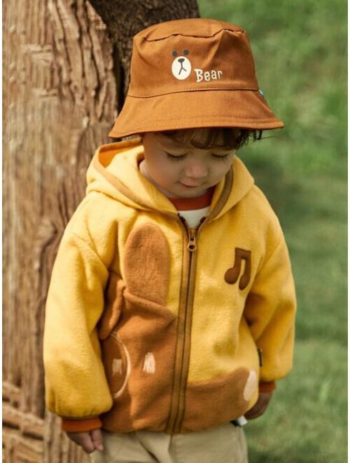 Shein Toddler Boys 1pc Cartoon & Letter Graphic Hooded Jacket Without Hat