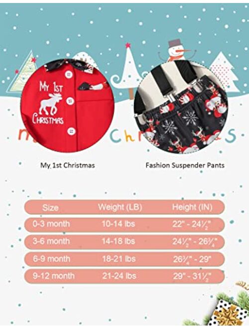 Agapeng Baby Boy Christmas Outfit My First Christmas Infant Gentleman Romper with Bow Tie Suspender Pants Hat 3PCS Clothes Set