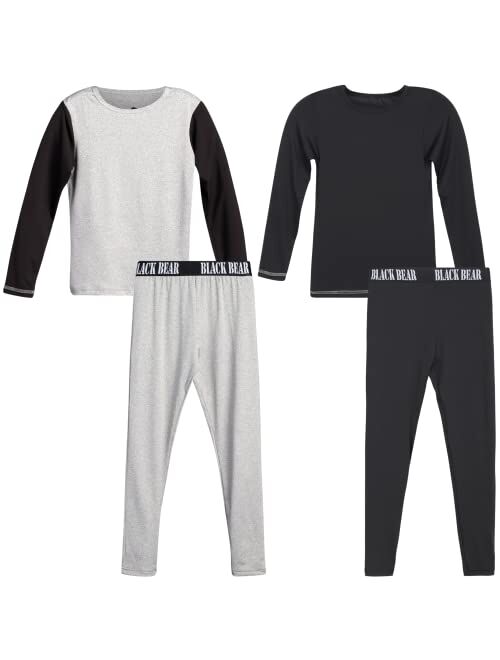 Black Bear Boys' Thermal Underwear Set - 4 Piece Performance Base Layer Long Sleeve T-Shirt and Long Johns Set