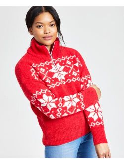 STYLE & CO Women's Fairisle Quarter-Zip Cozy Sweater, Created for Macy's