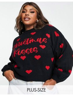 Missguided Plus Christmas kisses sweater in black