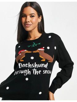 Threadbare Christmas dachshund sweater in black