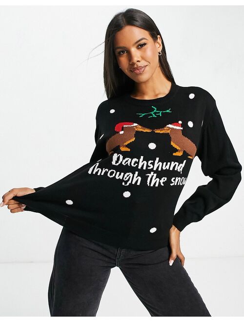 Threadbare Christmas dachshund sweater in black