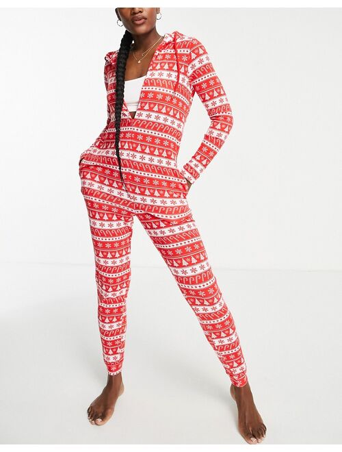 Brave Soul Christmas candy cane fairisle pajama set in red