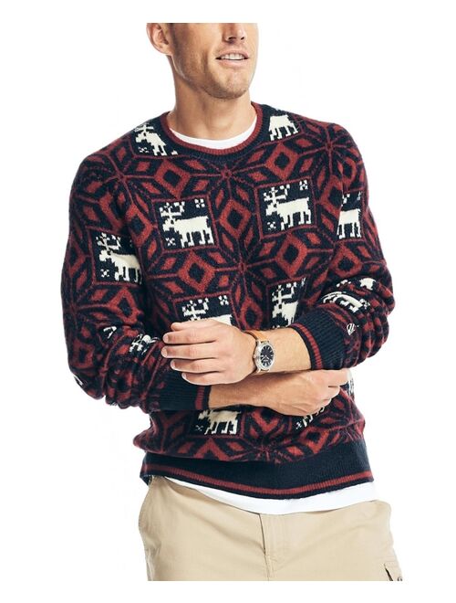 NAUTICA Men's Authentic Reissue Moose Print Cozy Holiday Sweater