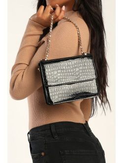 Billini Elissa Black Crocodile-Embossed Crossbody Bag