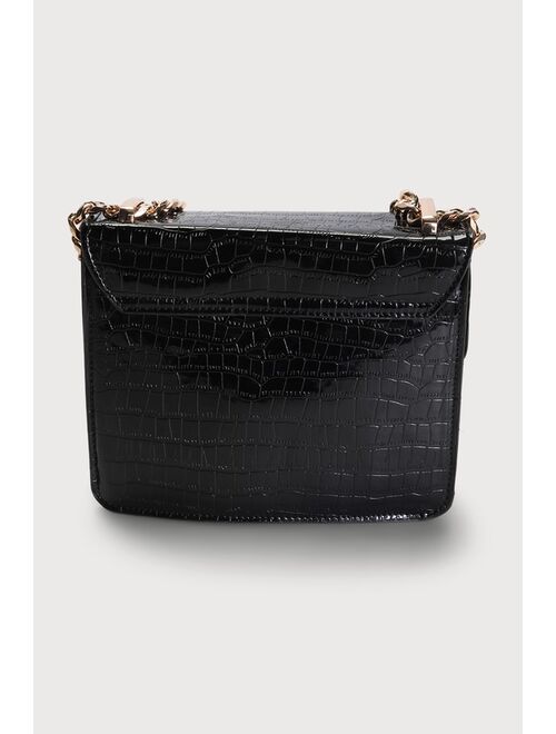 Billini Elissa Black Crocodile-Embossed Crossbody Bag