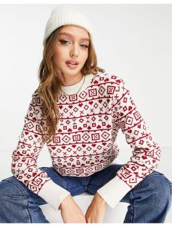 Christmas knit sweater in beige and red fairisle