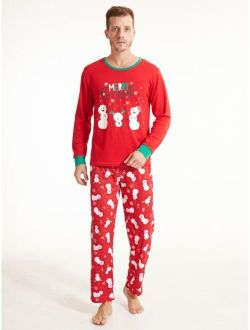 Men 1pc Christmas Print Tee & 1pc Pants PJ Set