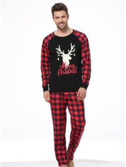 Men 1pc Christmas Elk And Letter Graphic Reflective Lounge Set