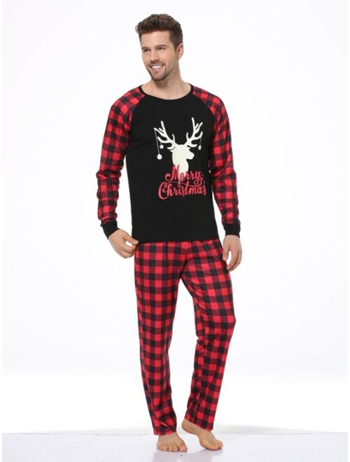 Shein Men 1pc Christmas Elk And Letter Graphic Reflective Lounge Set