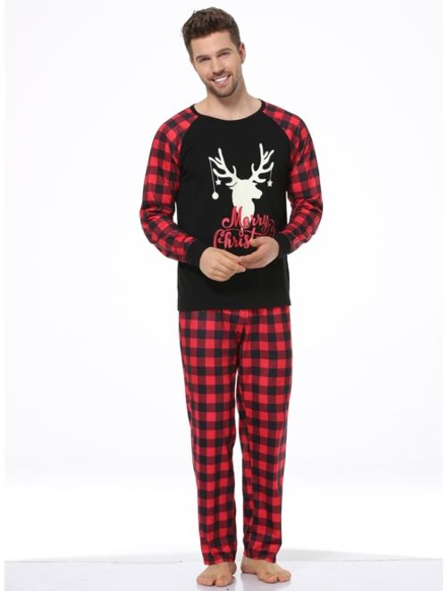 Shein Men 1pc Christmas Elk And Letter Graphic Reflective Lounge Set