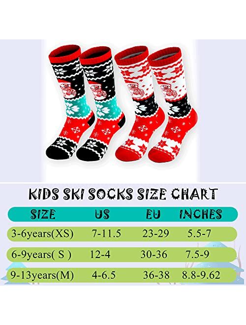 Wanchel Warm Kids Ski Socks - 2 Pairs Knee High Skiing Socks, Winter Warm Snowboard Thermal Socks For Boys Girls Toddlers