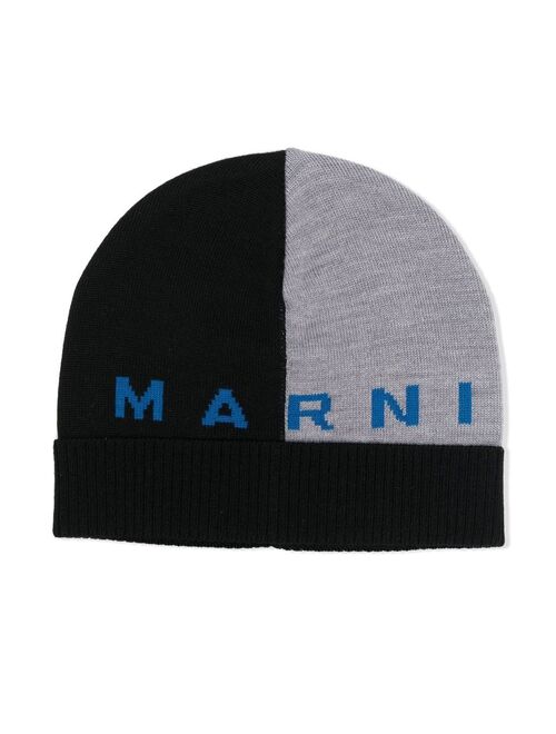 Marni Kids logo embroidered beanie hat