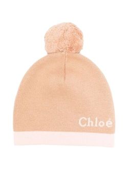 Chloe Kids logo-jacquard two-tone knitted hat