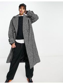 oversize double breasted maxi coat in black