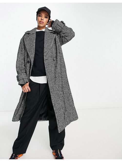 River Island oversize double breasted maxi coat in black