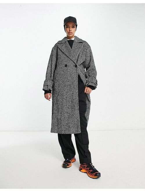 River Island oversize double breasted maxi coat in black