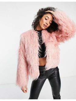 faux fur jacket in light pink