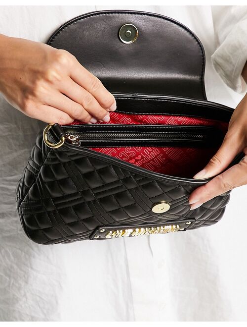 Love Moschino lady crossbody quilted bag in black