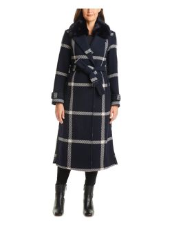 Women's Faux-Fur-Collar Plaid Maxi Wrap Coat