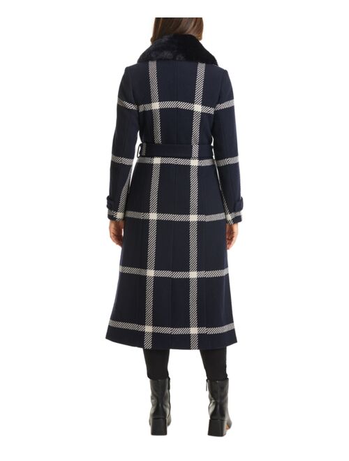 VINCE CAMUTO Women's Faux-Fur-Collar Plaid Maxi Wrap Coat
