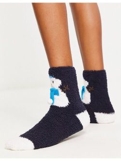 Loungeable Christmas snowman socks gift box in white and blue